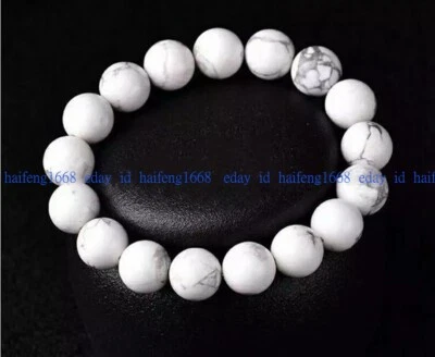 6/8/10/12mm Exquisit Natürliche Weiß Türkis Edelstein Perlen Armband 19cm - Bild 1 von 4