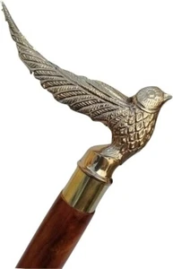 Marcos INTERNATIONALS Brass Handle Bird Walking Stick Solid Wooden 3 Fold Walkin - Picture 1 of 3