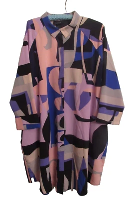 Monki 束腰上衣连衣裙抽象艺术 lagenlook 多色插肩袖 XL 全新带标签 — 第 1/4 张图片