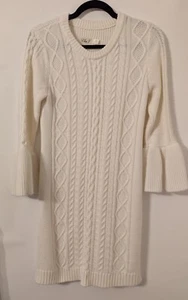 Eliza J. Ivory Cream Cable Knit Sweater Dress Bell Sleeves Size Medium - Picture 1 of 6