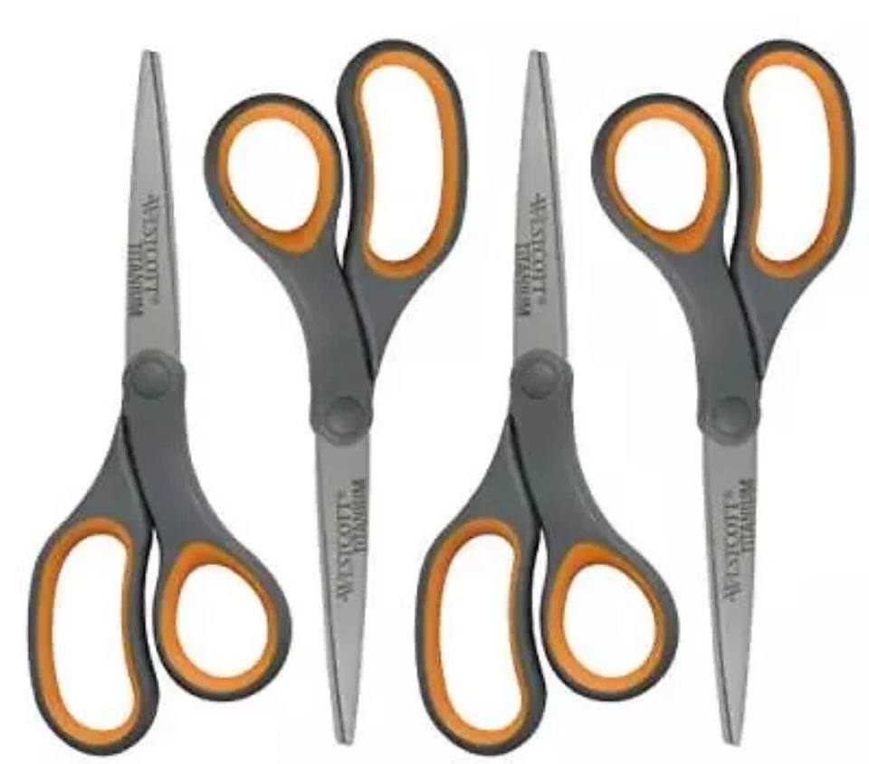 Westcott Titanium Bonded Scissors, Soft Handle, 8", Straight, Gray/Yellow, 4-... - Image 1 of 4
