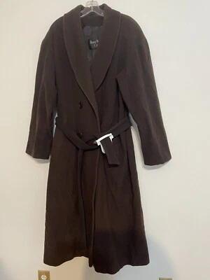 Abrigo Anne Klein II Mujer Marrón Lana Mezcla Cachemira Largo Talla 12 Foto 1 de 4