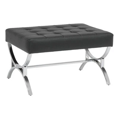 Studio Designs Home Newel Ottoman Blended Leather / Chrome Metal Frame / Black — 第 1/4 张图片