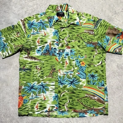 Vintage Van Cort Shirt Men Large Hawaiian All Over Print Polyester No Iron - Image 1 of 4