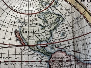World in spheres California as island & unknown Australia 1744 Senex rare map - Picture 1 of 13