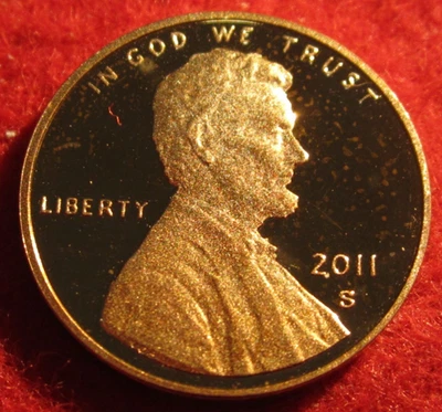 2011 S Proof Lincoln Shield Cent/Penny - Toning/Hazing - Actual coin C708 - Image 1 of 3