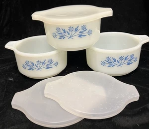 3 Vintage Dynaware Pyr-O-Rey Blue Cornflower Casserole Dishes with Lids, DD-5 - Picture 1 of 2