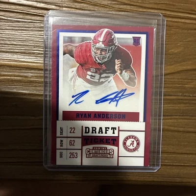 2017 Panini DraftTicket Blue Foil Ryan Anderson Rookie Auto Alabama Steelers NFL - Image 1 of 2