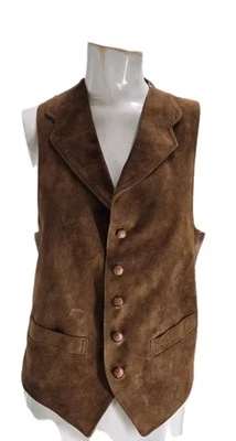 Chaleco Saks Fifth Avenue Para Hombre Pequeño De Colección Marrón Gamuza Hebilla Trasera Western Foto 1 de 4