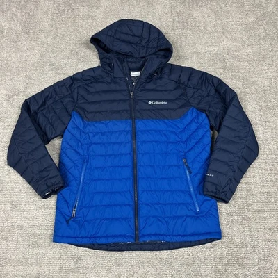 Columbia Omni Heat Jacket Mens Large Puffer Coat Blue Hooded Pockets - Image 1 of 4