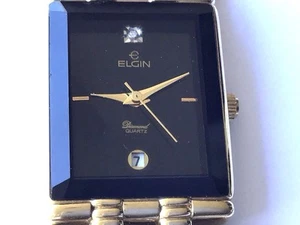 Stunning ELGIN “Diamond” Date FM320-040 Deco Men Tank Watch GP Black Dial Works - Picture 1 of 24