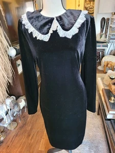 Antonio Melani Black Velvet Victorian Style White Ruffle Bib Dress - Picture 1 of 4