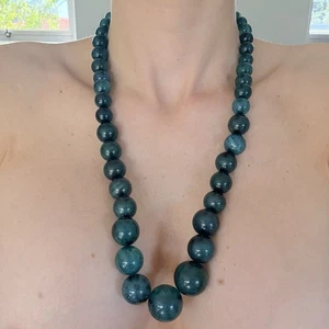 Teal Glitter Lucite Bead Necklace – 74 cm Lobster Clasp Retro Statement - Bild 1 von 2