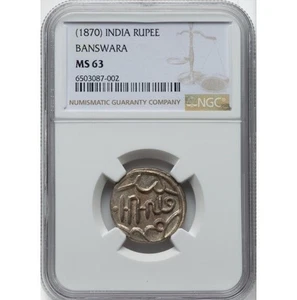 India Princely States Banswara 1870 Silver Rupee NGC MS63 Excellent Mirrors !! - Picture 1 of 5