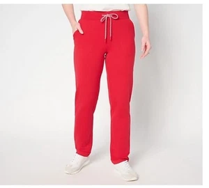 Denim & Co. Active Petite French Terry Straight Leg Pant Rich Red A689741 Sz PM - Picture 1 of 2