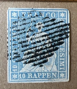 1855 Schweiz 10Rp blauer Strubel Helvetia Scott #21 gebraucht sehr schön - Bild 1 von 5