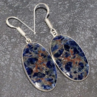 Stunning Sodalite 925 Silver Plated Earrings 1.8" Best Gift For Women JW - Image 1 of 3