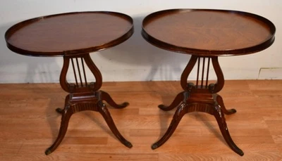 1930s Vintage Mahogany Lyre Base PAIR of side tables / end tables - Image 1 of 4
