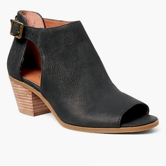 Lucky Brand Barimo 黑色皮革堆叠鞋跟扣凉鞋短靴 7.5 码 — 第 1/4 张图片