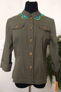 NWT! Ruby Rd. Women’s Career Beaded Olive Cotton Blend Blazer Jacket 12 MSRP $58 - Picture 1 of 8
