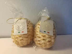 Italian Firenze Gold Glitter Pinecone Scented Candles Set Of 2 - Picture 1 of 3