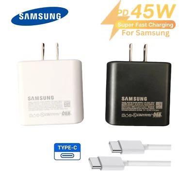 Original Samsung 45W Super Fast Wall Charger Cable Galaxy Note 20 Ultra S23 S24+ - Image 1 of 4