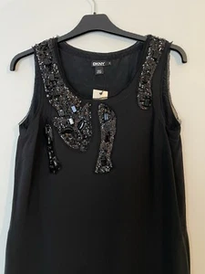 NEW DKNY Women’s Black Silk Shift Sequin Embellished Dress US 2 UK 6 BNWT Party - Picture 1 of 13