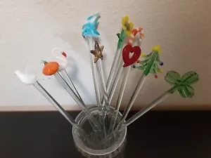 Vintage Assorted Glass Swizzle Sticks Cocktail Stirrers Blown Glass Barware - Picture 1 of 11