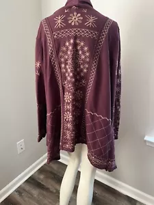 Cárdigan de algodón Monoreno mediano de gran tamaño bordado ciruela Lagenlook boho - Imagen 1 de 7