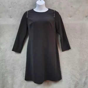 DKNY Shift Dress Womens 14 Black Long Sleeve Stretch Knee Length - Picture 1 of 12