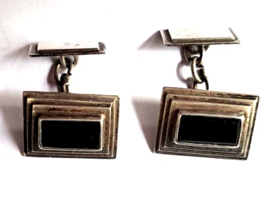 Paar Manschettenknöpfe Silber geprüft mit Onyx ca. 15,2 g. vor 1945 - Bild 1 von 4