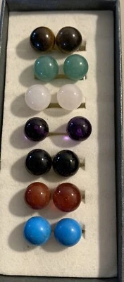 Pendientes de bola de cuarzo ágata vintage con poste redondo de acero inoxidable de 10 mm 7 pares Foto 1 de 4