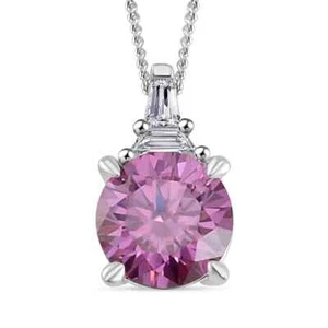 LOVELY!! 1.90ctw Pink & White Moissanite Pendant Necklace 18" Platinum Plated - Picture 1 of 7