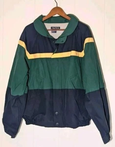 Vintage Nautica Windbreaker Jacket L 90s Raglan Striped Green Zip - Picture 1 of 4