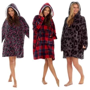 ladies Oversized One Size Lounge Wear Super Soft Cosy Feel Warm Hoody Nightwear - Picture 1 of 20