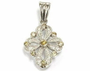 0.25 ctw Natural Yellow Diamond Solid 14k White Gold Flower Infinity Pendant - Picture 1 of 2