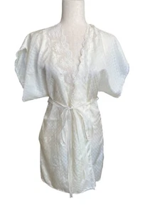 VTG Kimomo Robe Mini Lace Medium White Short Fairy Angel Core 70s Pinup Romance - Picture 1 of 5