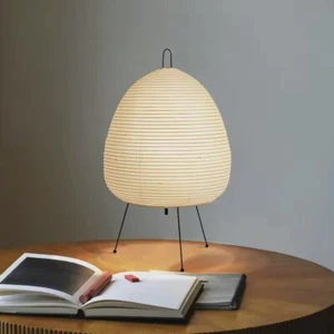 Japanese Style Rice Paper Table Lamp Wabi Sabi Japandi Stand Light Bedroom - Picture 1 of 8