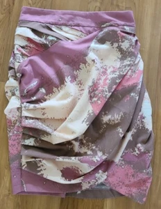 H&M womens Sexy Tulip Skirt Stretch Bodycon Mini Ruched Asymmetrical Sz 2 - Picture 1 of 5