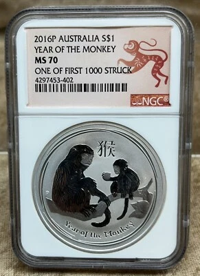 Australia 2016-P S$1 NGC MS 70 Year Of Monkey 1 Of First 1000 Struck Series II - Image 1 of 4