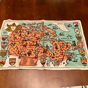 Vintage Leinen Küche Geschirrtuch illustrierte Karte Kanada Tischwäsche der Besonderheit - Bild 1 von 6