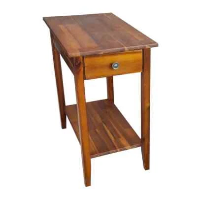 Solid Acacia Wood 23 in. Mahogany Recliner End Table Shelf Solid 1-Drawer Brown - Image 1 of 4