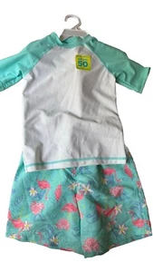 Tommy Bahama Kids Boys Size 4T Aqua Blue Flamingos 2 pc Swim Set Trunks & Shirt - Picture 1 of 3