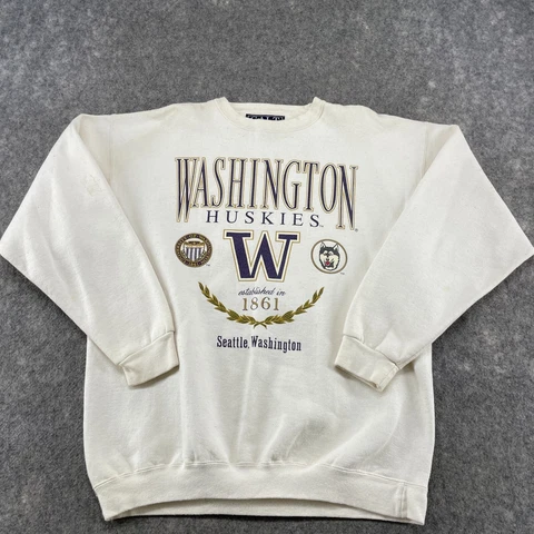 VINTAGE Washington Huskies Sweatshirt Mens XL White Graphic USA 90s Galt Sand Cover