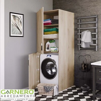 Mobile lavatrice 70x180cm 2 ante e ripiani rovere lavanderia moderno design WASH - Immagine 1 di 4