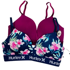 HURLEY 2 PACK WIRE FREE BRA PRINT /SOLID NWT - Picture 1 of 7