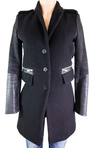 MAJE Black Wool Blend Button Front Overcoat Women's Size 36 - Picture 1 of 10