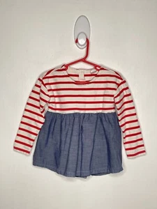 Gap Mixed Media Peplum Top Girls Size 4T Stripe Chambray Long Sleeve Flaw - Picture 1 of 6