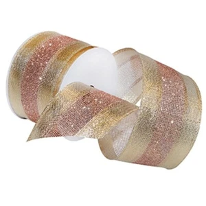 Pink Blush Sparkle Gold Shimmer 2.5" Wide Wired Ribbon 20 Yd NEW wedding shower - Picture 1 of 1