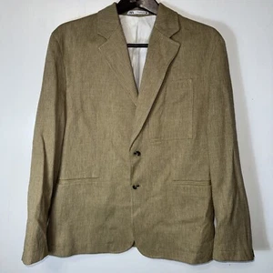 Zara Blazer Mens Small Linen Beige Sport Coat Long Sleeve Business 2 Buttons - Picture 1 of 4